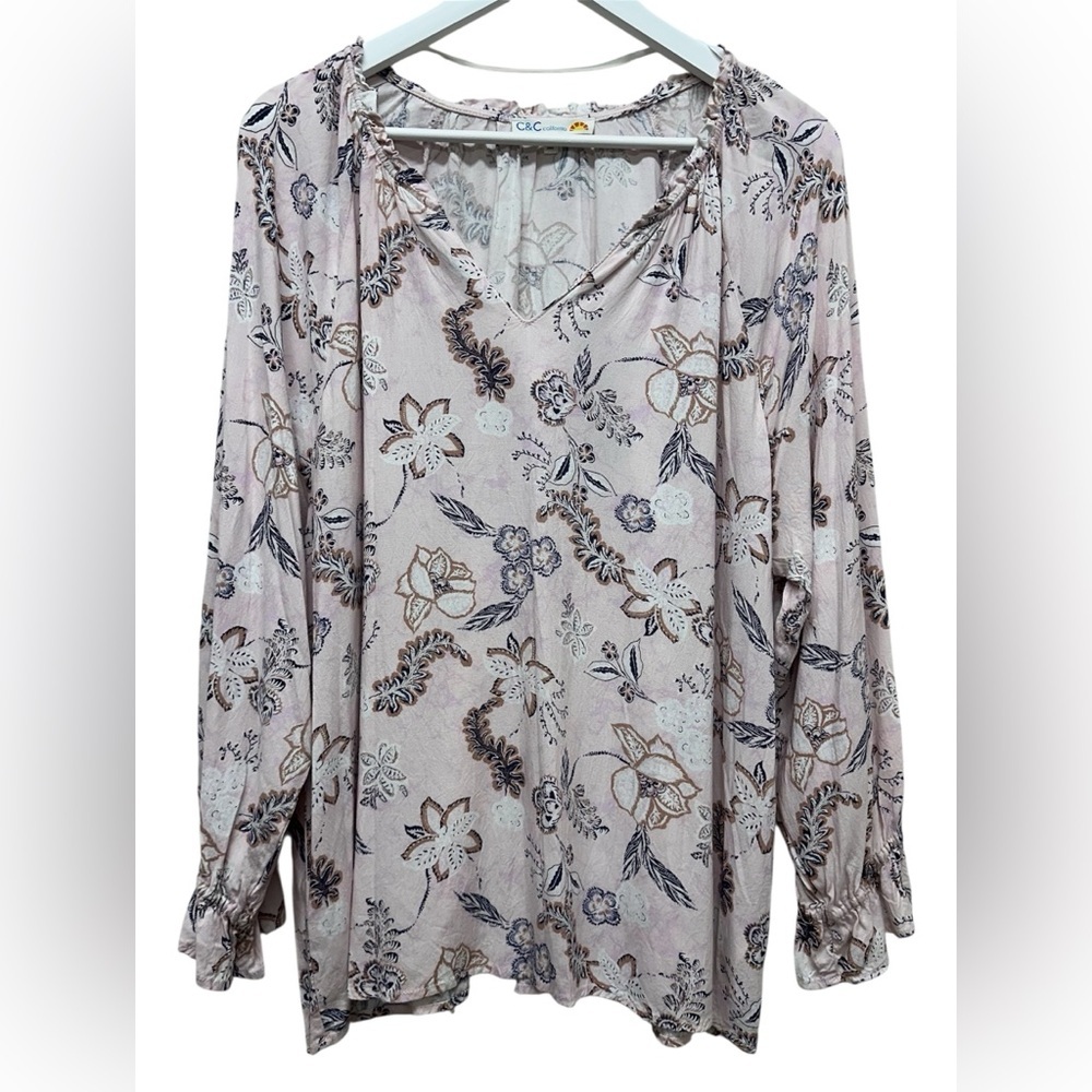 C&C California Floral Blouse Boho Top Cottagecore Pink Flowy Relaxed Feminine